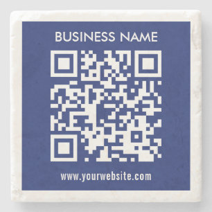 Editable (instantly generated) QR code Navy Blue Stone Coaster