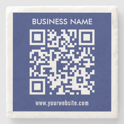 Editable instantly generated QR code  Navy Blue Stone Coaster
