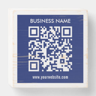 Editable (instantly generated) QR code Navy Blue Wooden Box Sign