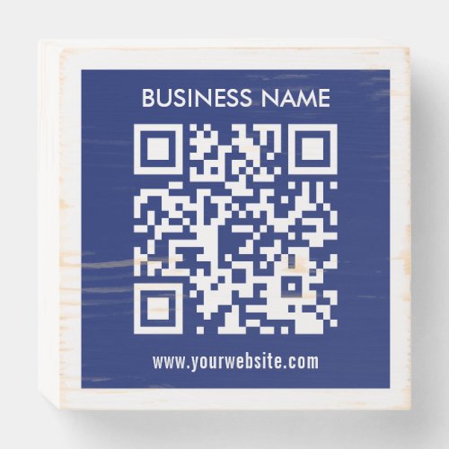 Editable instantly generated QR code  Navy Blue Wooden Box Sign