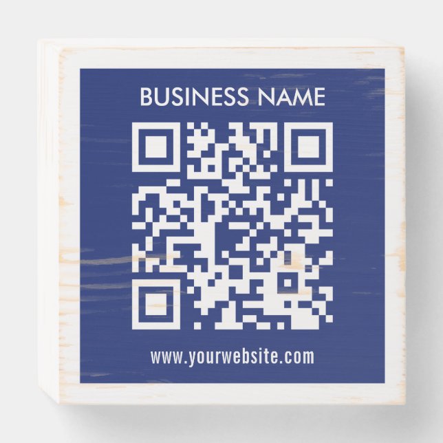 Editable (instantly generated) QR code | Navy Blue Wooden Box Sign (Front Horizontal)