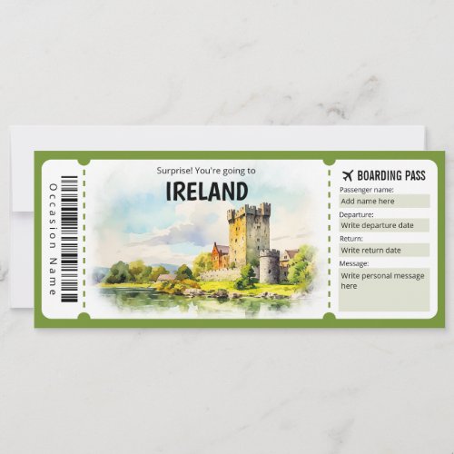 Editable Ireland Plane Boarding Pass Ticket Invitation
