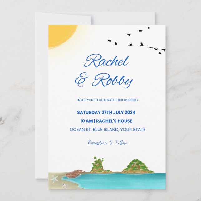 Editable Island Wedding Invitation Design Template (Front)