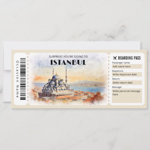 Editable Istanbul Turkey Plane Boarding Pass Invitation