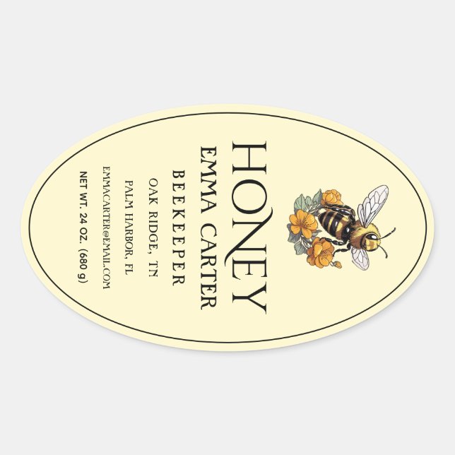 Editable Ivory 24 oz Queenline Honey Label (Front)