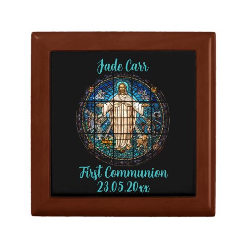 Editable Jesus Stained Glass First Communion Gift Box