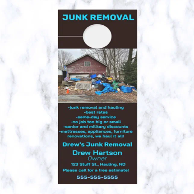 Editable Junk Removal and Hauling Door Hanger | Zazzle
