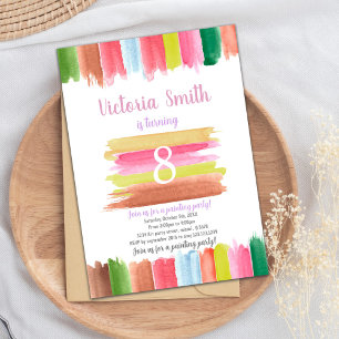 Editable Kids Art Party Card with Bold Age Design