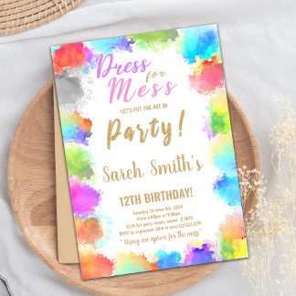 Editable Kids Art Party Card with Color Splash