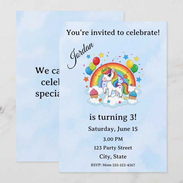 Editable Kids Birthday Invitation  (Front/Back)