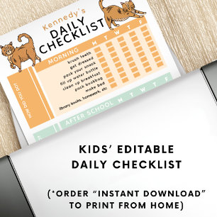 Editable Kids Daily Task Chore Checklist Printable Poster