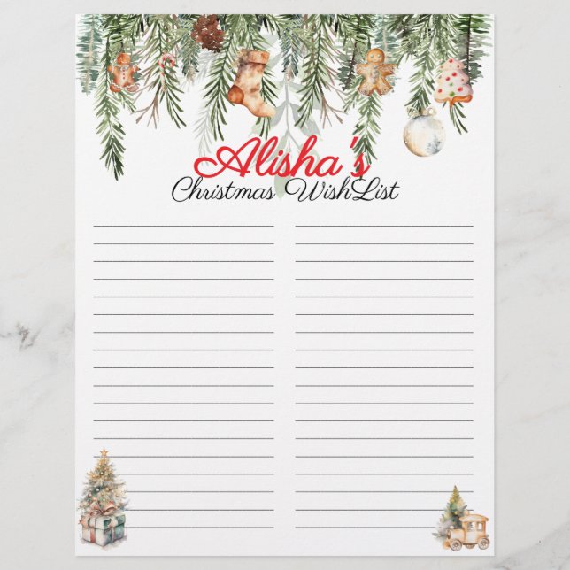 Editable Kids Holiday Christmas Wish List (Back)