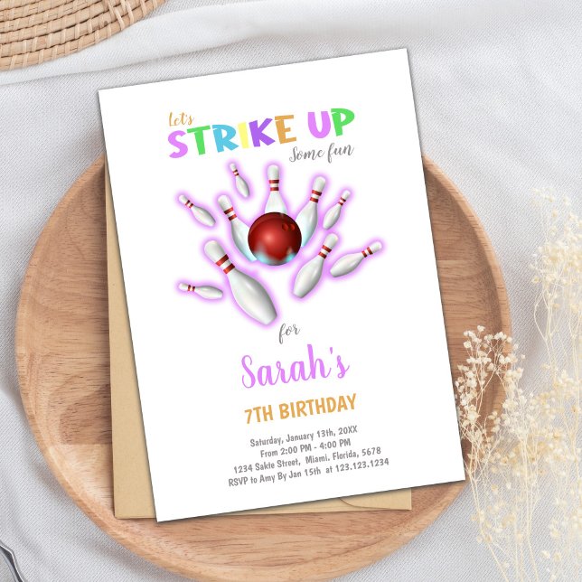 Editable Kids Strike Party Invite (White Bowling Birthday Invitations)