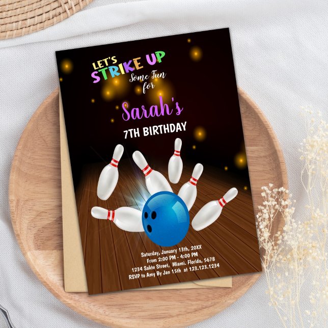 Editable Kids Strike Party Invite for Boys (Blue Bowling Birthday Invitations)