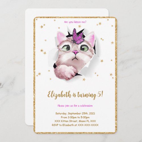 Editable Kitten Birthday Invitation