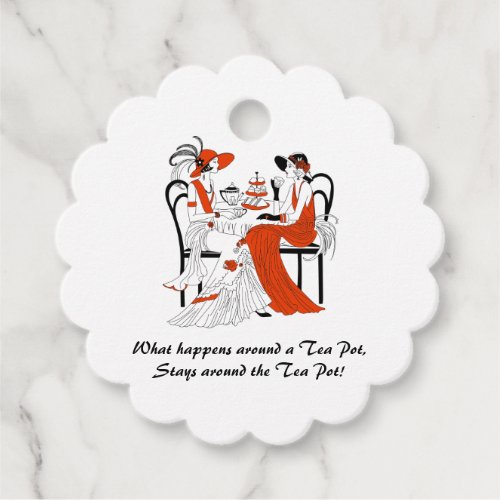 Editable Ladies Having Tea Teabag Pouch Favor Tags