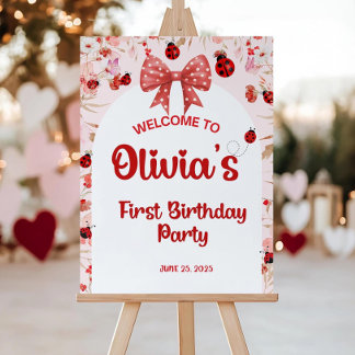 Editable Lady Bug Birthday Welcome Sign Little Bug