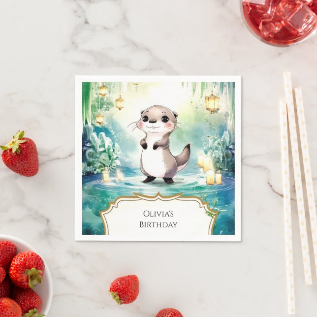Editable Lake Otter Birthday Napkins (Insitu)