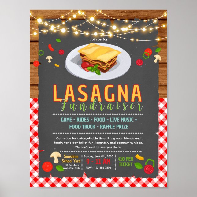 Editable lasagna fundraiser flyer poster (Front)