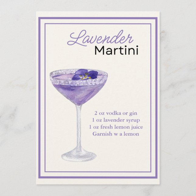 Editable Lavender Martini Recipe Card (Front)