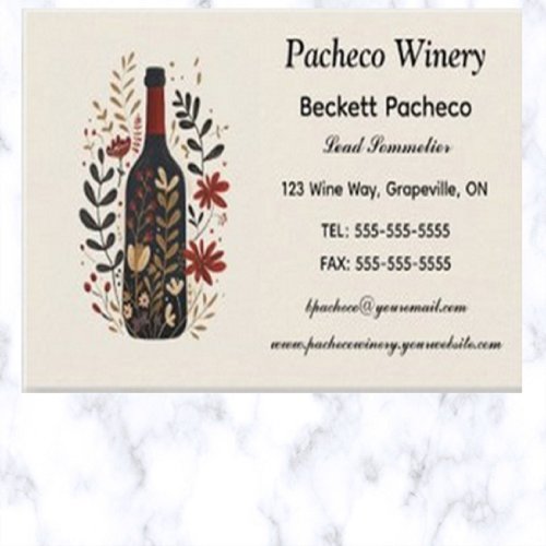 Editable Lead Sommelier Wine Taster Winery Business Card