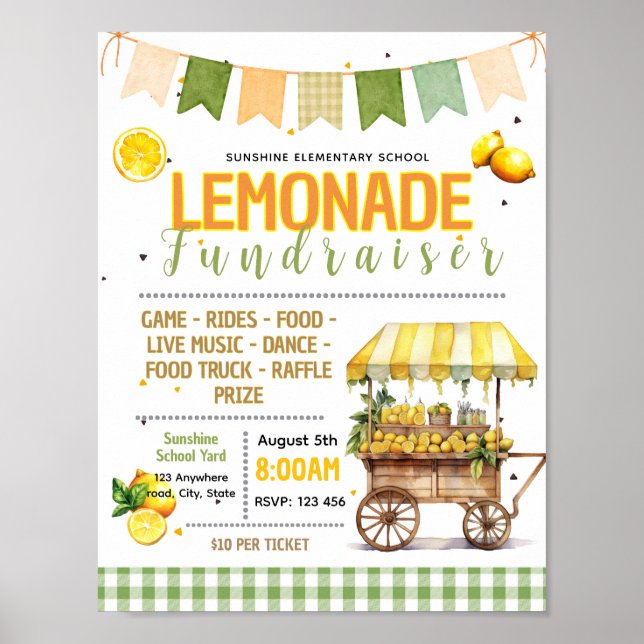 Editable lemonade fundraiser flyer poster (Front)