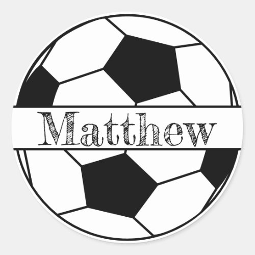 Editable lettering on soccer ball classic round sticker