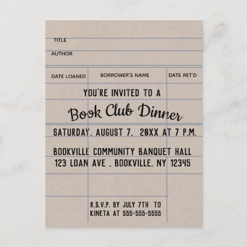 Editable Library Loan Card Invitation