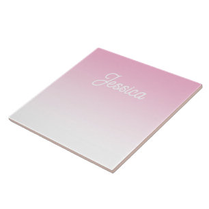 (Editable) Light Pink Color Ombre & Your Text Ceramic Tile