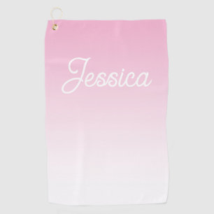 (Editable) Light Pink Color Ombre & Your Text Golf Towel
