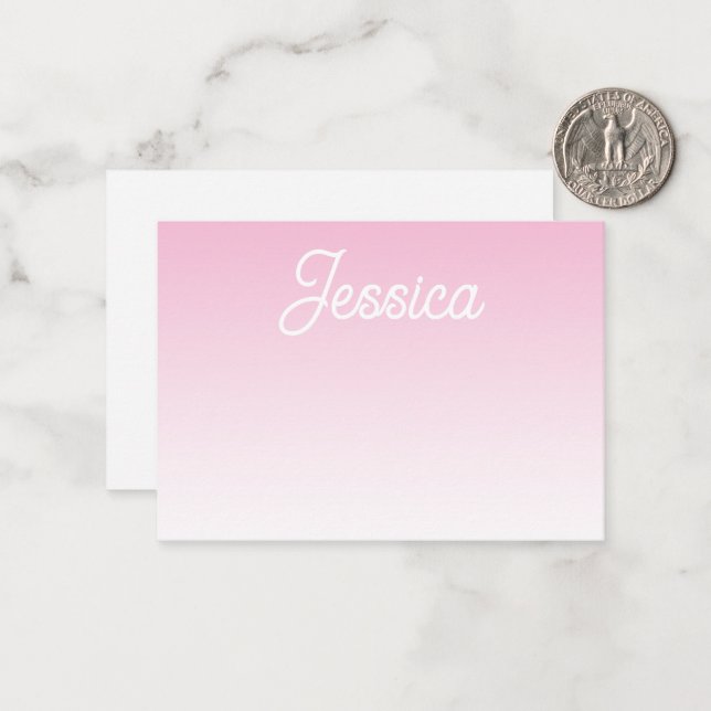 (Editable) Light Pink Color Ombre & Your Text Note Card (Front/Back In Situ)