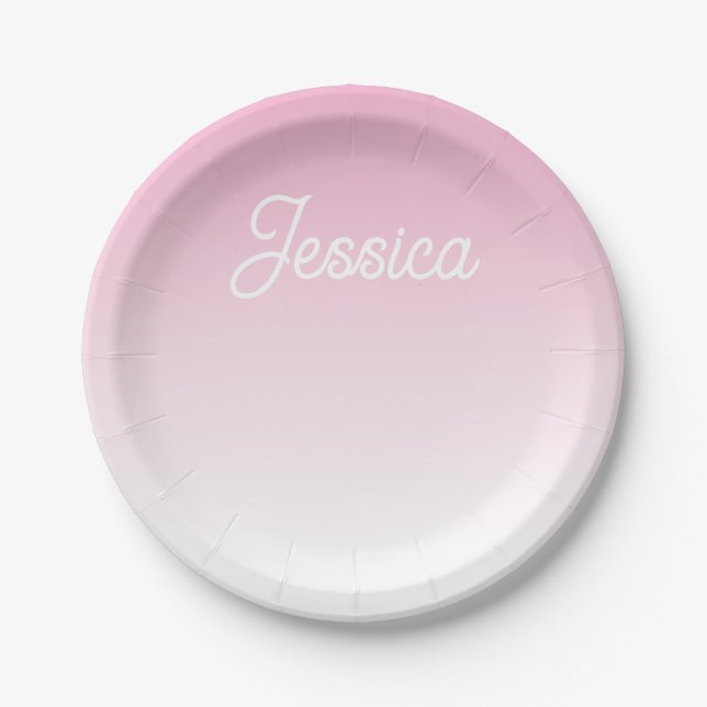 (Editable) Light Pink Color Ombre & Your Text Paper Plates (Front)