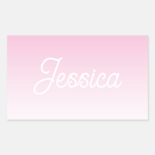 (Editable) Light Pink Color Ombre & Your Text Rectangular Sticker (Front)