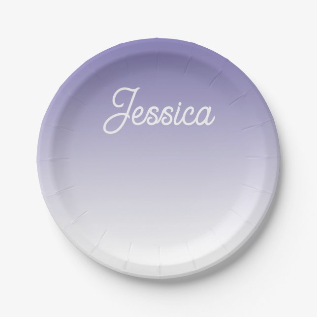 (Editable) Light Purple Color Ombre & Your Text Paper Plates (Front)