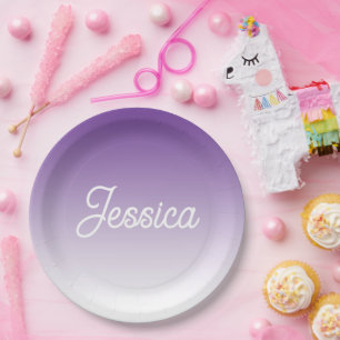 (Editable) Light Purple Color Ombre & Your Text Paper Plates