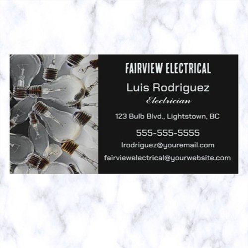 Editable Lightbulbs Electrician Business Card