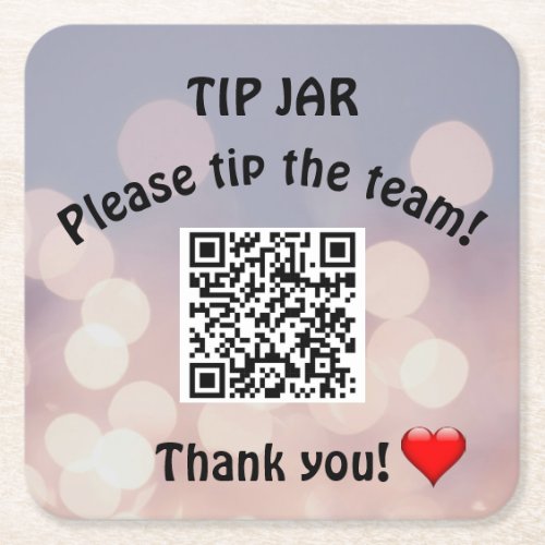 Editable Lights QR Code Tip The Team  Square Paper Coaster