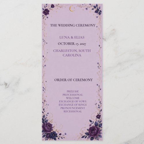 Editable Lilac Celestial Gothic Wedding Program