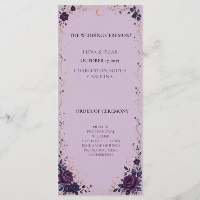 Editable Lilac Celestial Gothic Wedding Program (Front)