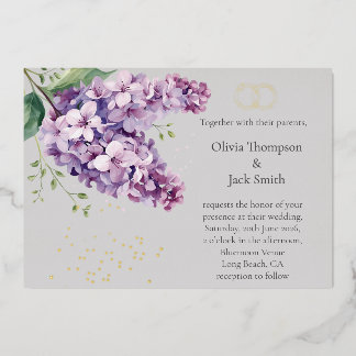 Editable Lilac Floral Invitation, Floral and Gold Foil Invitation
