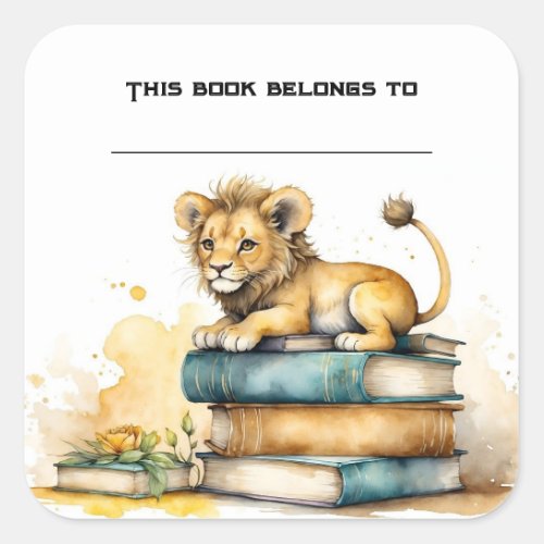 Editable Lion and Books Bookplate Sticker