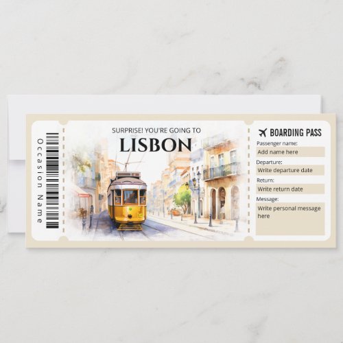 Editable Lisbon Portugal Plane Boarding Pass Invitation