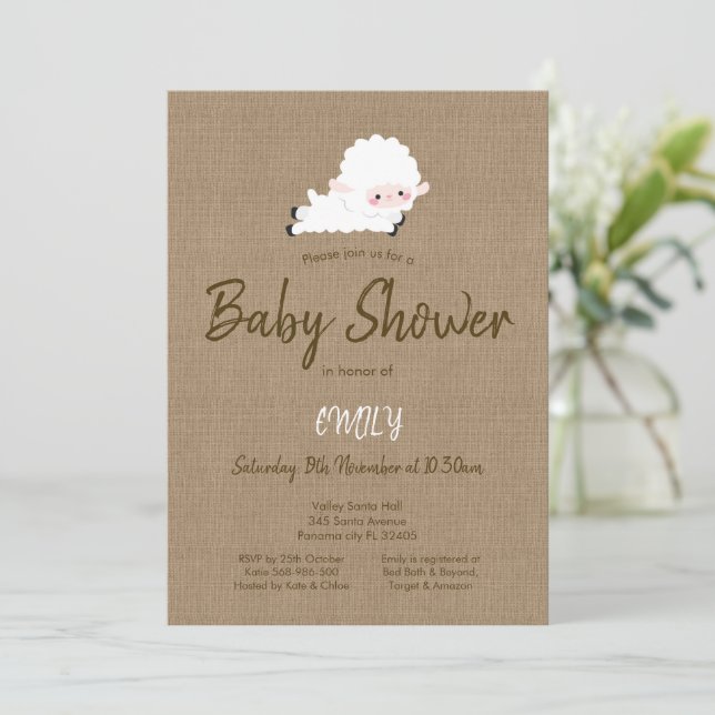 Editable Little Lamb Invitation, Lamb Baby Shower Invitation (Standing Front)