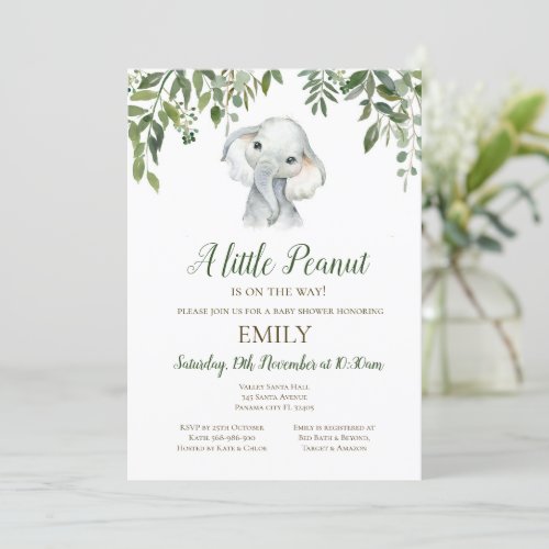 Editable Little Peanut Elephant Invitation Baby Invitation