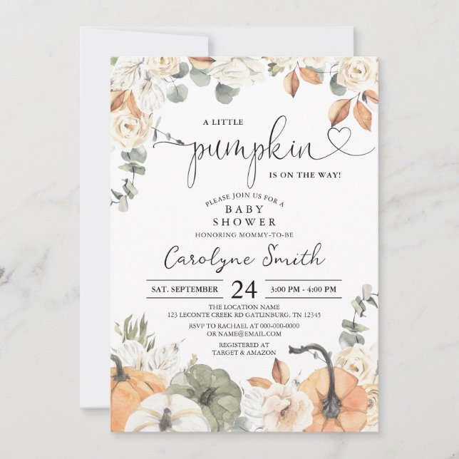 Editable Little Pumpkin Baby Shower Invitation (Front)