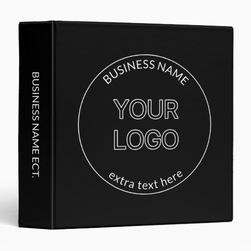 Editable Logo Replacement  Business Name  Black 3 Ring Binder