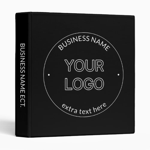 Editable Logo Replacement  Business Name  Black 3 Ring Binder