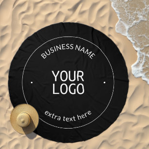 Editable Logo Replacement & Business Name Black Beach Towel