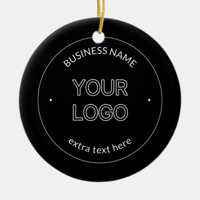 Editable Logo Replacement & Business Name | Black Ceramic Ornament (Front)