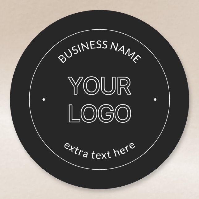 Editable Logo Replacement & Business Name | Black Classic Round Sticker (Creator Uploaded)